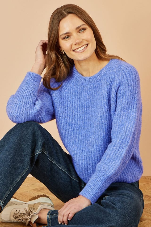 Yumi Yumi Women's Blue Knitted Relax Fit Jumper - 2
