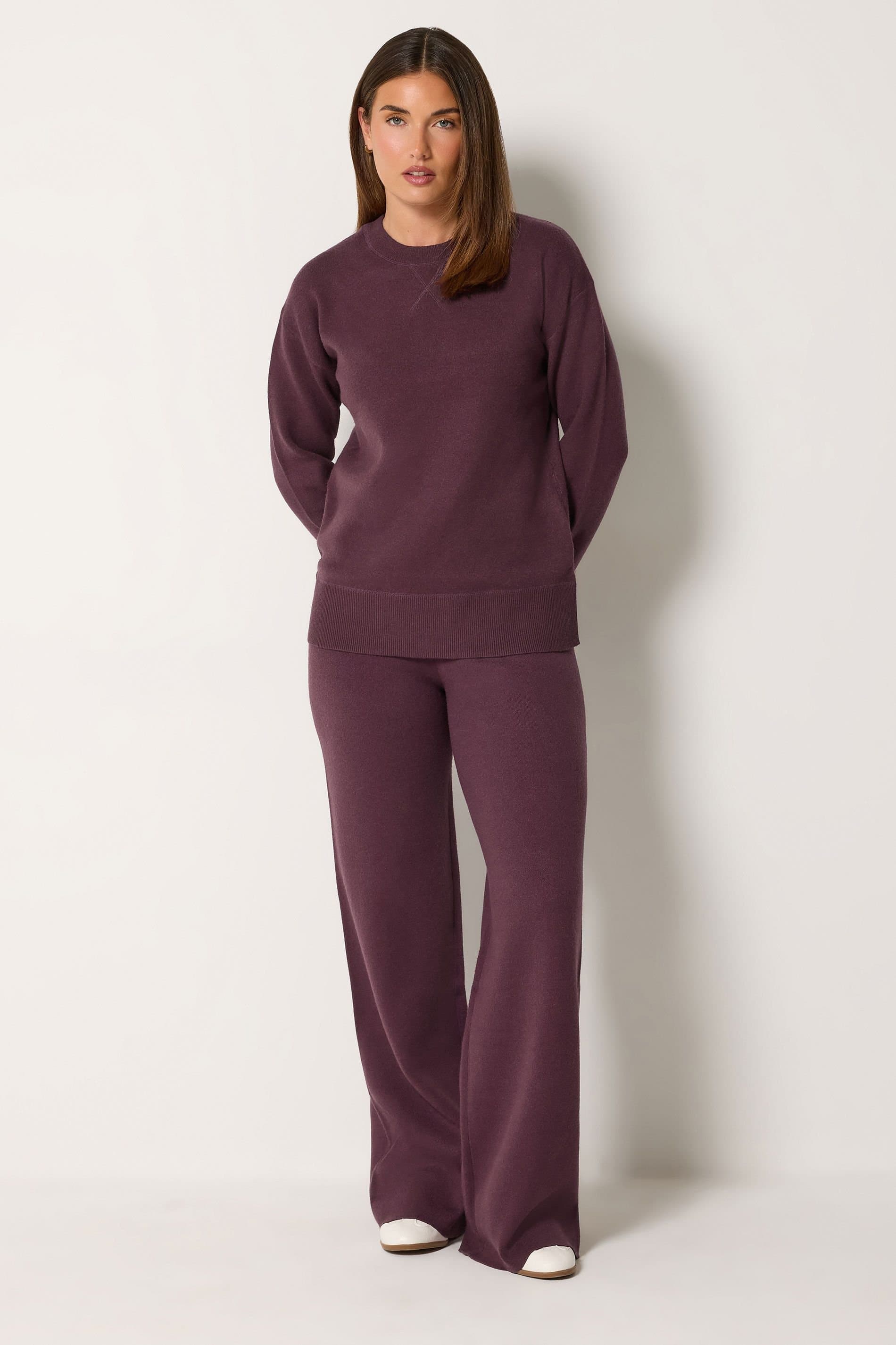 Long Tall Sally Long Tall Sally Women's Tall Set Knitted Jumper & Wide Leg Trousers in Burgundy