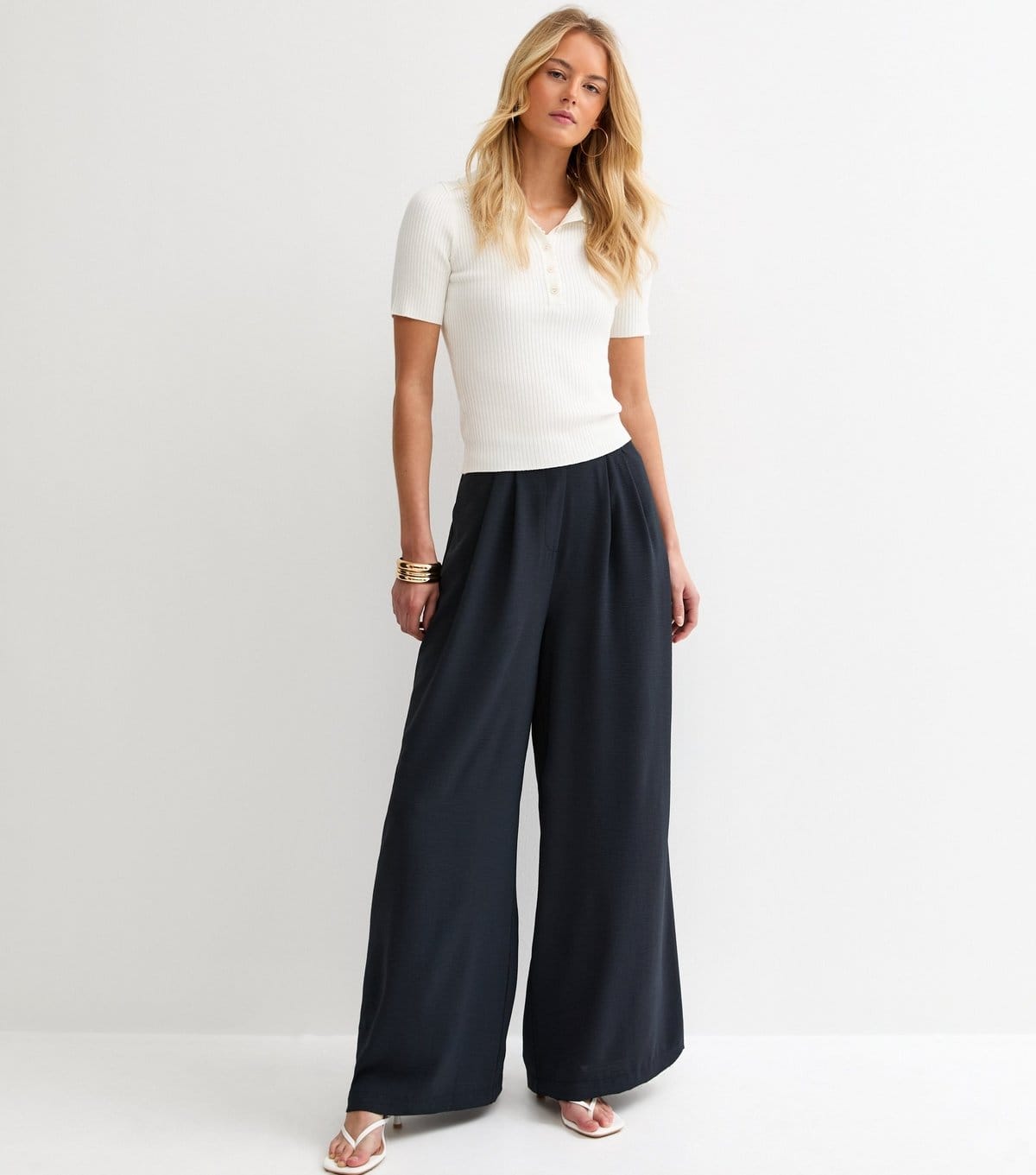 New Look Navy Tailored Wide Leg Trousers