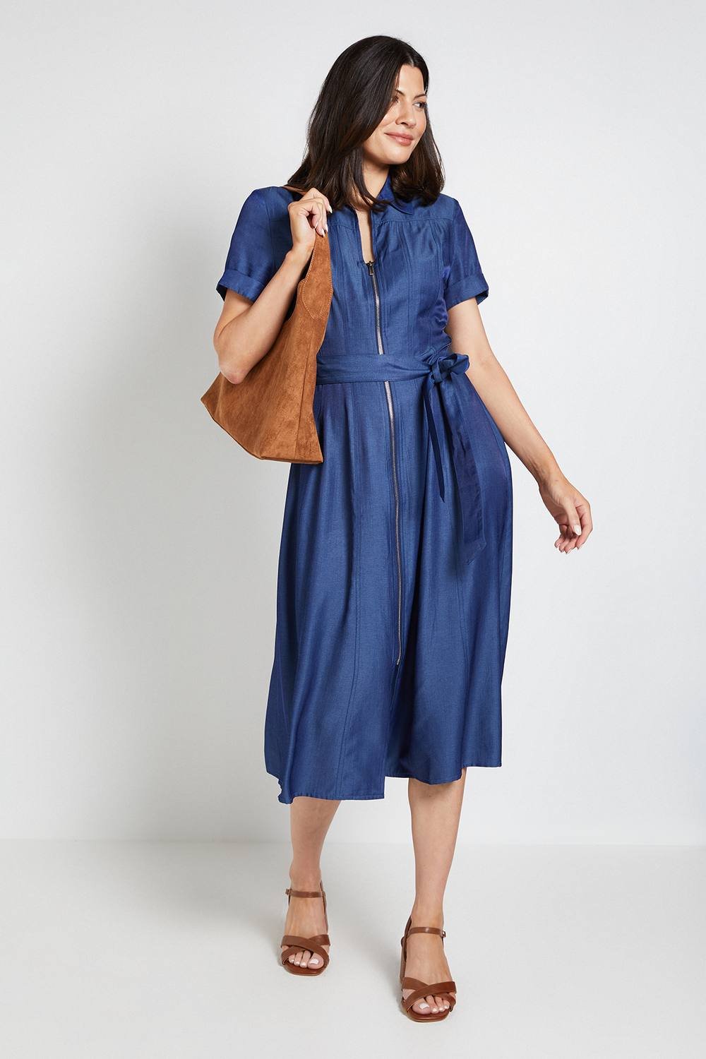 Wallis Wallis Women's Denim Look Zip Shirt Dress in Indigo - 2