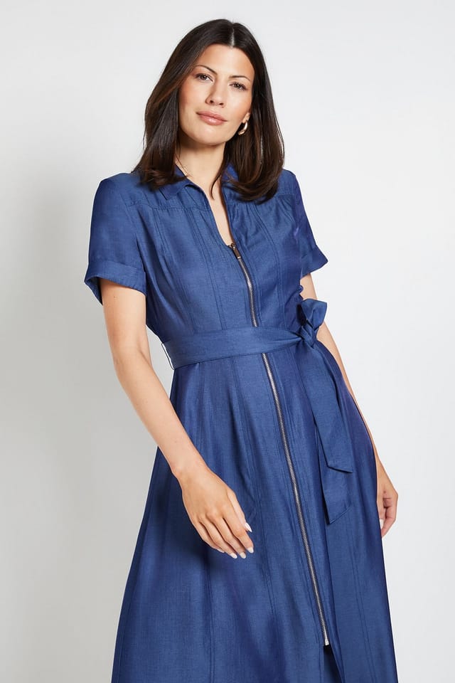 Wallis Wallis Women's Denim Look Zip Shirt Dress in Indigo - 2