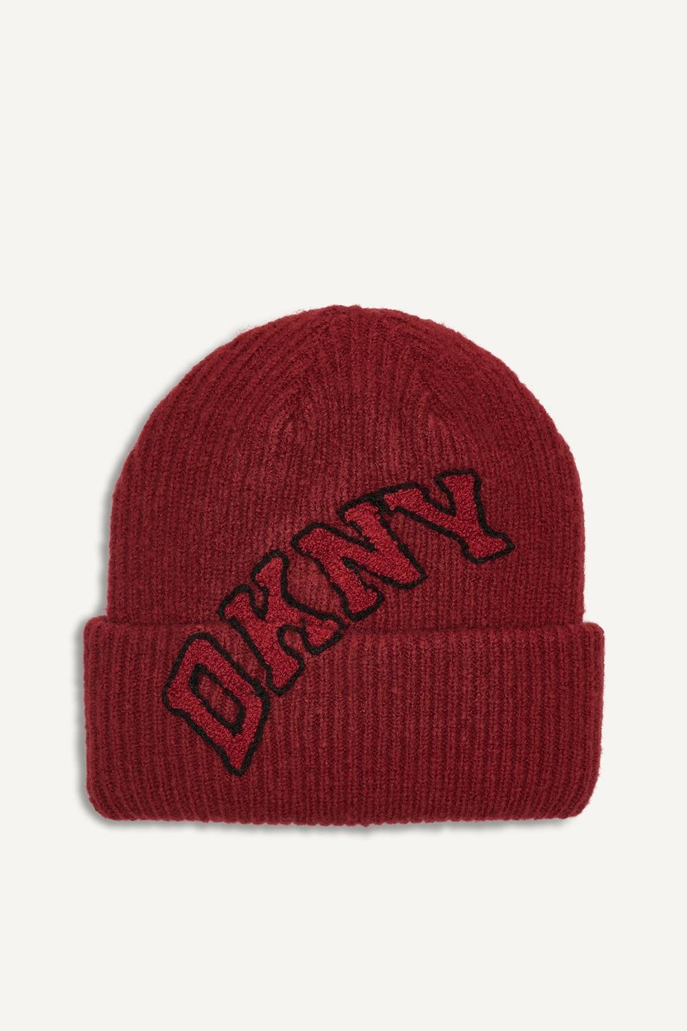 DKNY DKNY Women's VARSITY KNIT LOGO BEANIE MERLOT - 2
