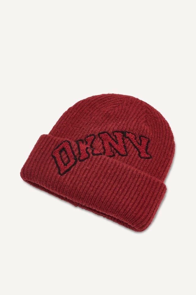 DKNY DKNY Women's VARSITY KNIT LOGO BEANIE MERLOT - 2