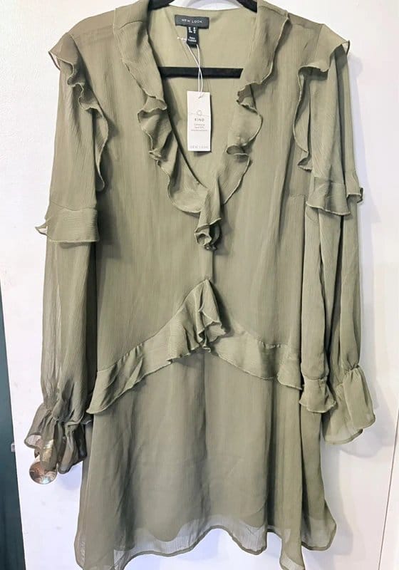 New Look BNWT boho Olive Green New Look chiffon ruffles short dress size 18 - 1