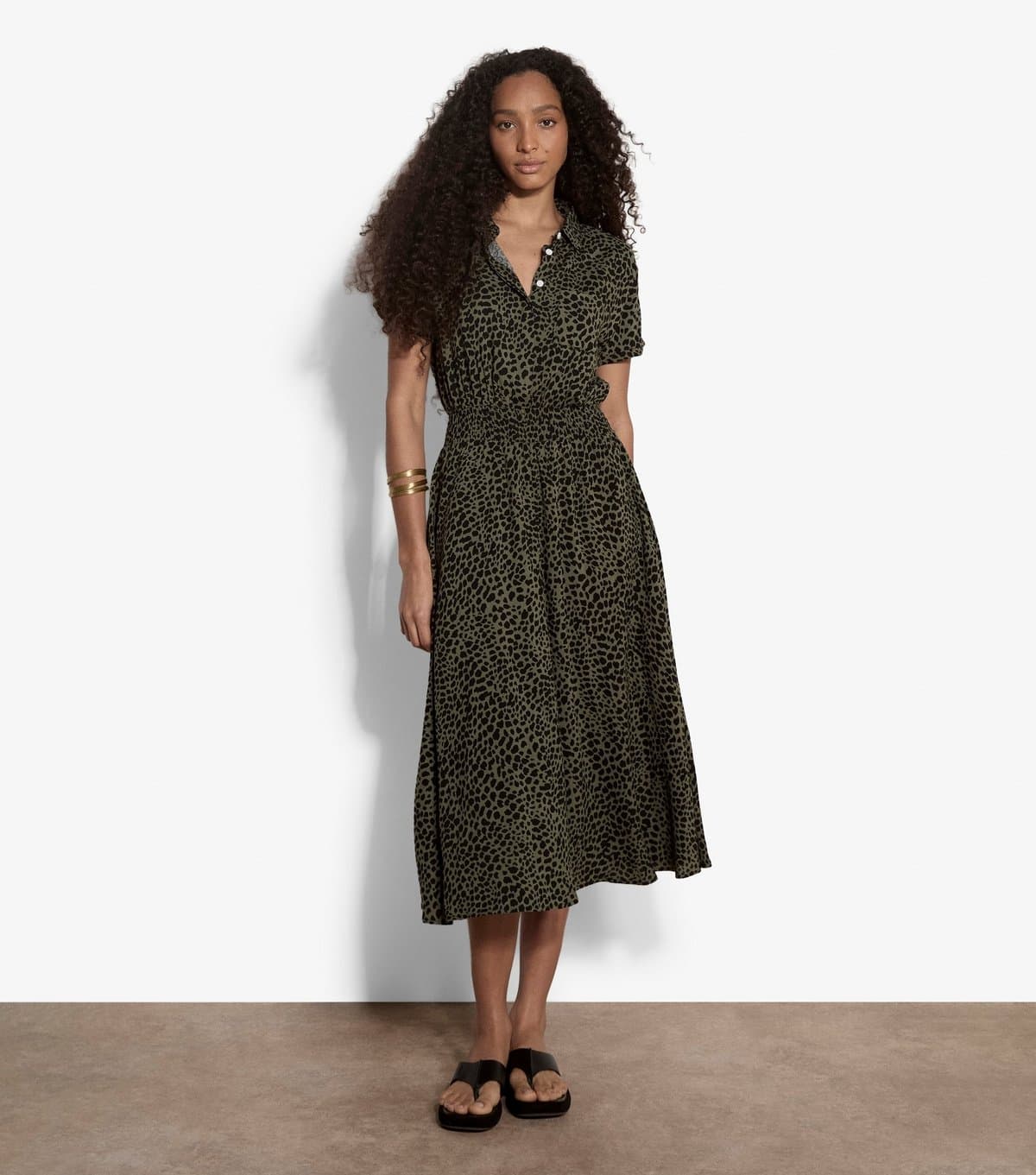 Apricot Women's Khaki Animal Print Shirt Midi Dress Apricot New Look
