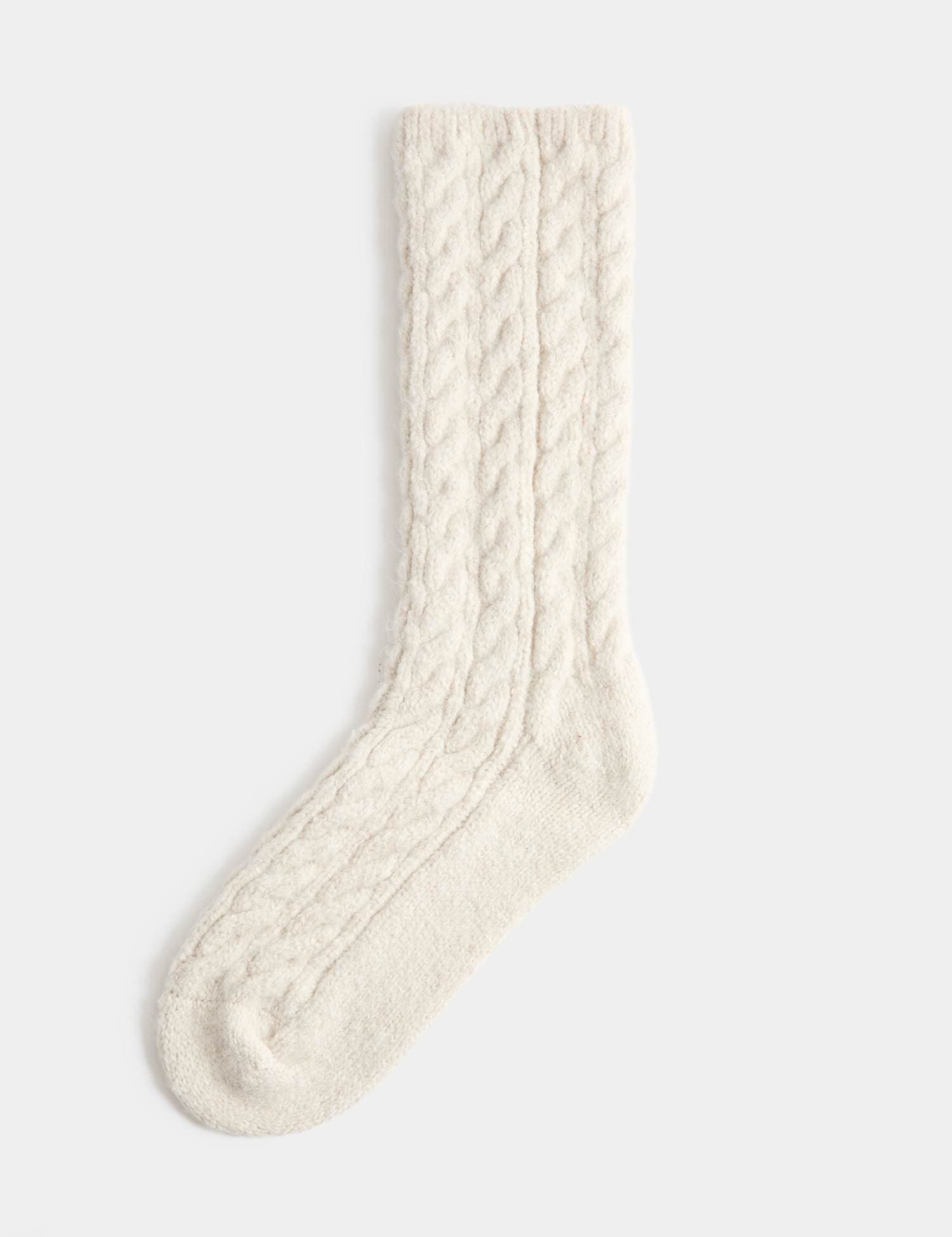 Marks & Spencer M&S Cable Knit Crew Socks Oatmeal