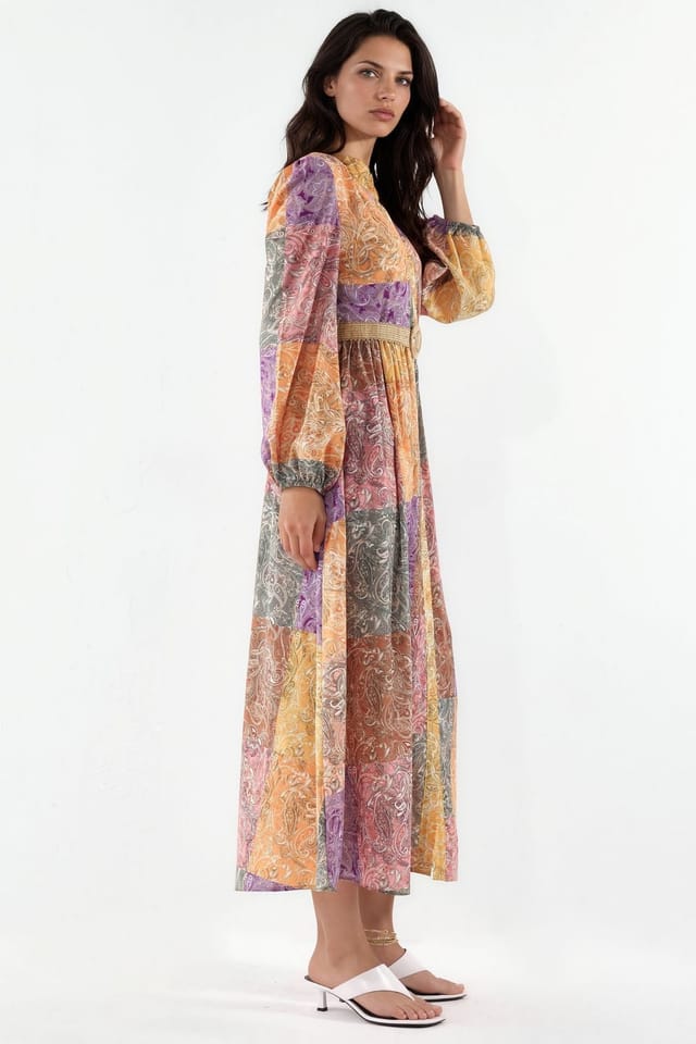 MSN Collection MSN Collection Women's Belted Geometric Chiffon Maxi Dress - 2