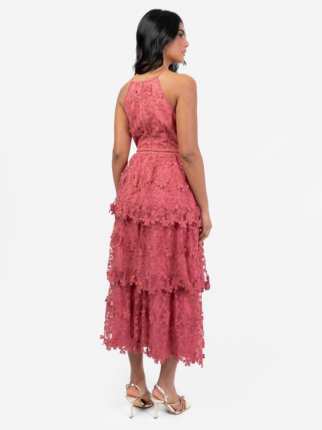 Maya Deluxe Maya Deluxe Women's Halter Neck Floral Tiered Midi Dress in Pink - 3