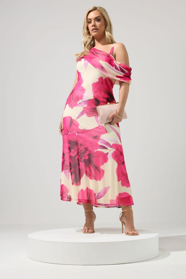 Yours Yours Women's Floral Drape Shoulder Dress in Off-White - 3