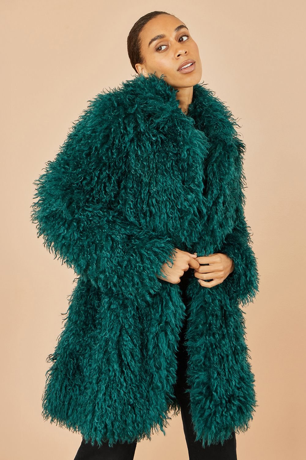 Yumi Yumi Women's Teal Luxe Long Hair Fur Coat - 2