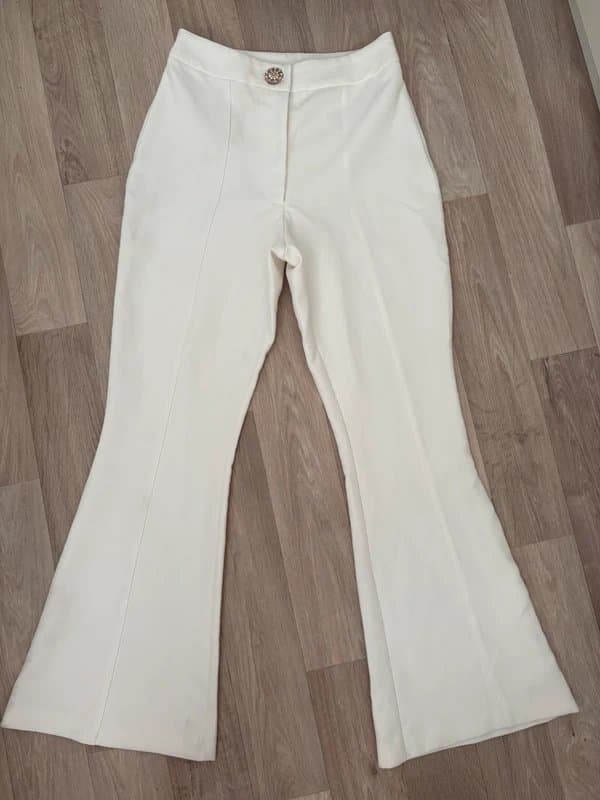 River Island Y2K River Island white Flared Trousers Embellished Button Bootcut Flares Size UK 8