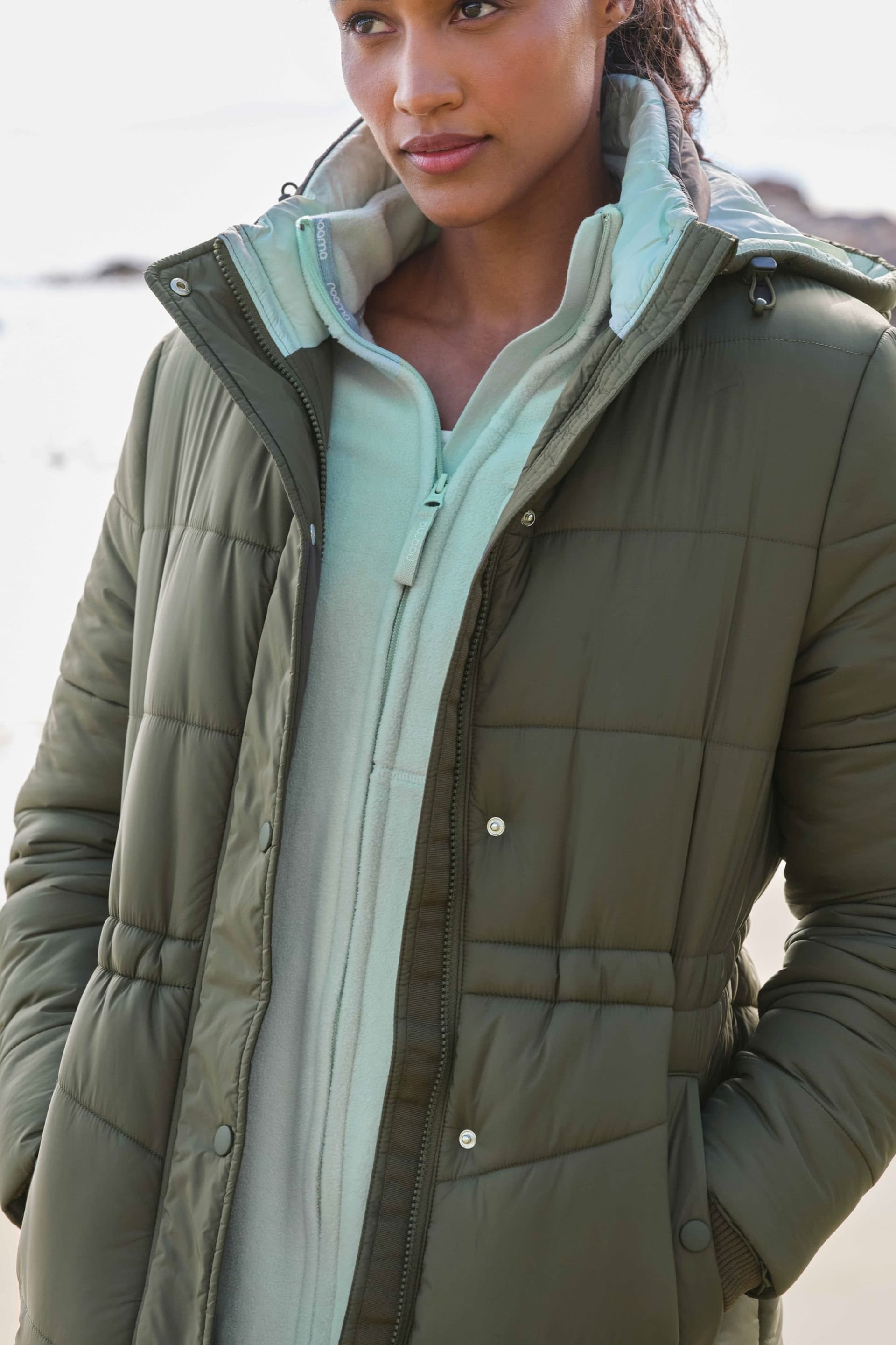 WoolOvers WoolOvers Women's Sierra Longline Puffer Coat in Khaki