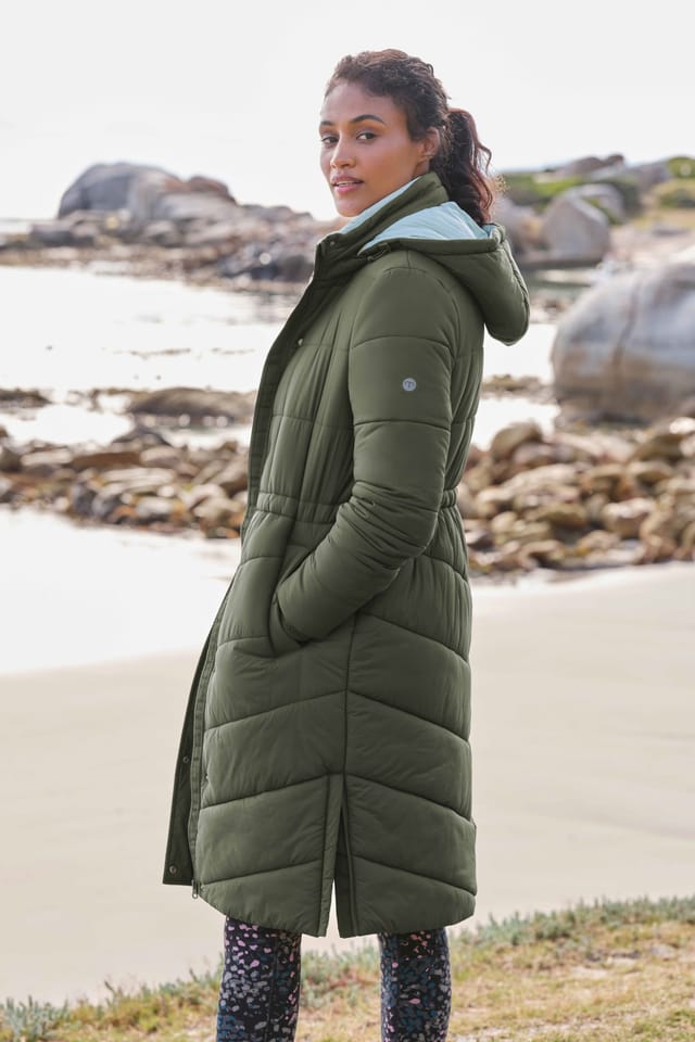 WoolOvers WoolOvers Women's Sierra Longline Puffer Coat in Khaki - 2