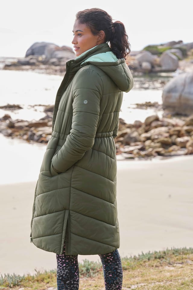 WoolOvers WoolOvers Women's Sierra Longline Puffer Coat in Khaki - 3