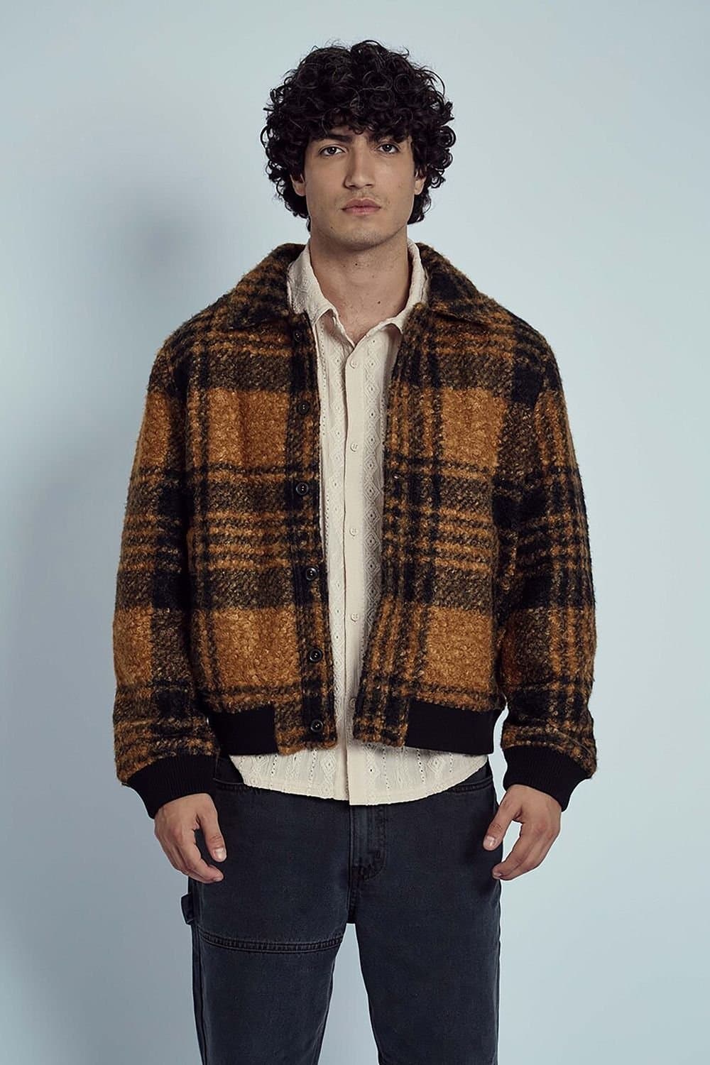 Native Youth Native Youth Men's Check Collared Boucle Button Jacket in Orange