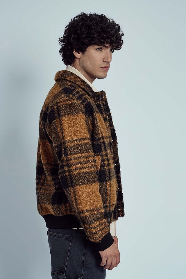 Native Youth Native Youth Men's Check Collared Boucle Button Jacket in Orange - 3