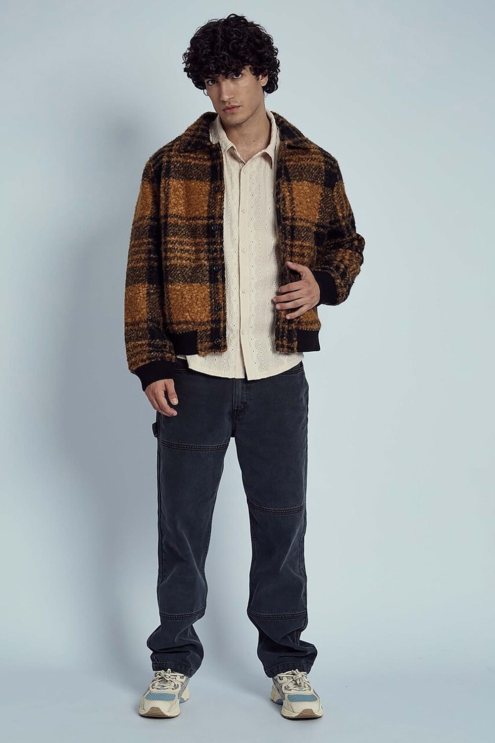 Native Youth Native Youth Men's Check Collared Boucle Button Jacket in Orange - 4