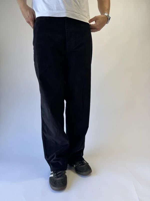 Vintage America Blues Corduroy Trousers Mens 36 x 30 Black Jumbo Cord Straight Fit Vintage Workwear Pants