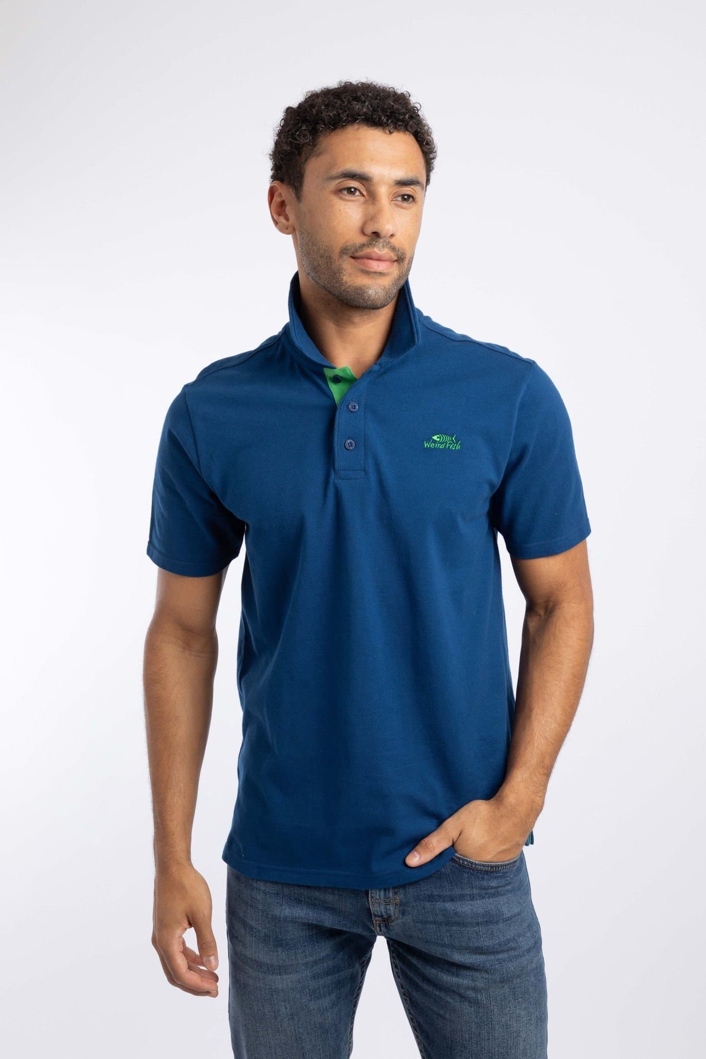 Weird Fish Weird Fish Men's Miles Pique Polo Shirt in Mid Blue