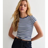 New Look Women's Blue Striped Cropped T-Shirt New Look - 3