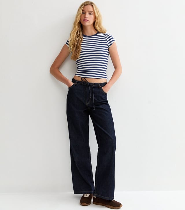 New Look Women's Blue Striped Cropped T-Shirt New Look - 3