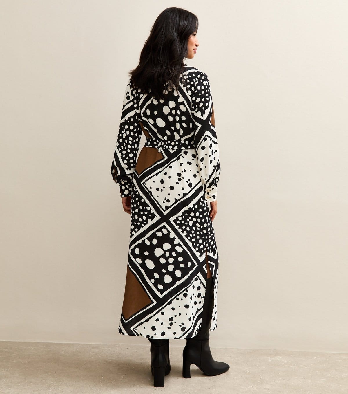 New Look Women's Petite Black Patchwork Print Midi Shirt Dress New Look - 4