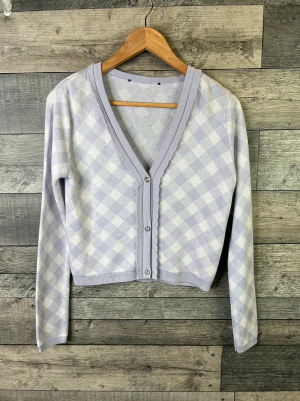 ASOS ASOS Cardigan Size Medium Lilac Gingham Check Knit Picnic - 1