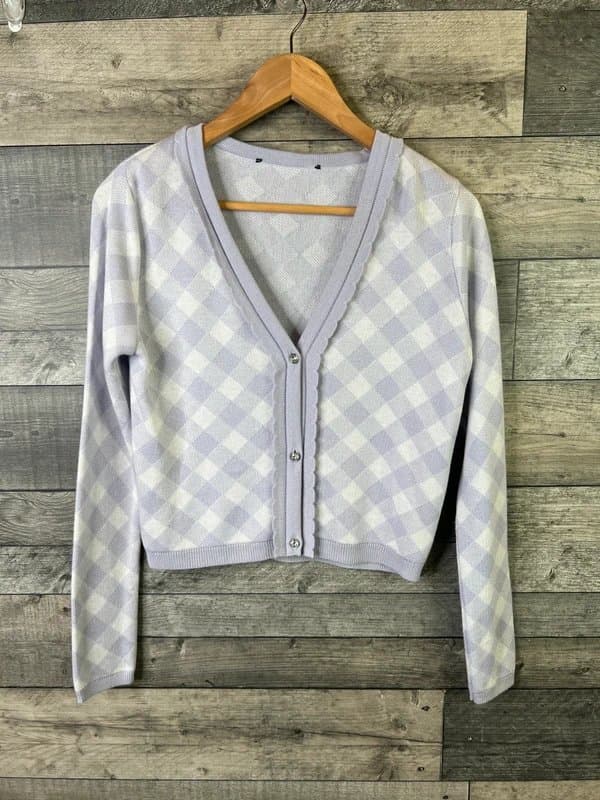 ASOS ASOS Cardigan Size Medium Lilac Gingham Check Knit Picnic
