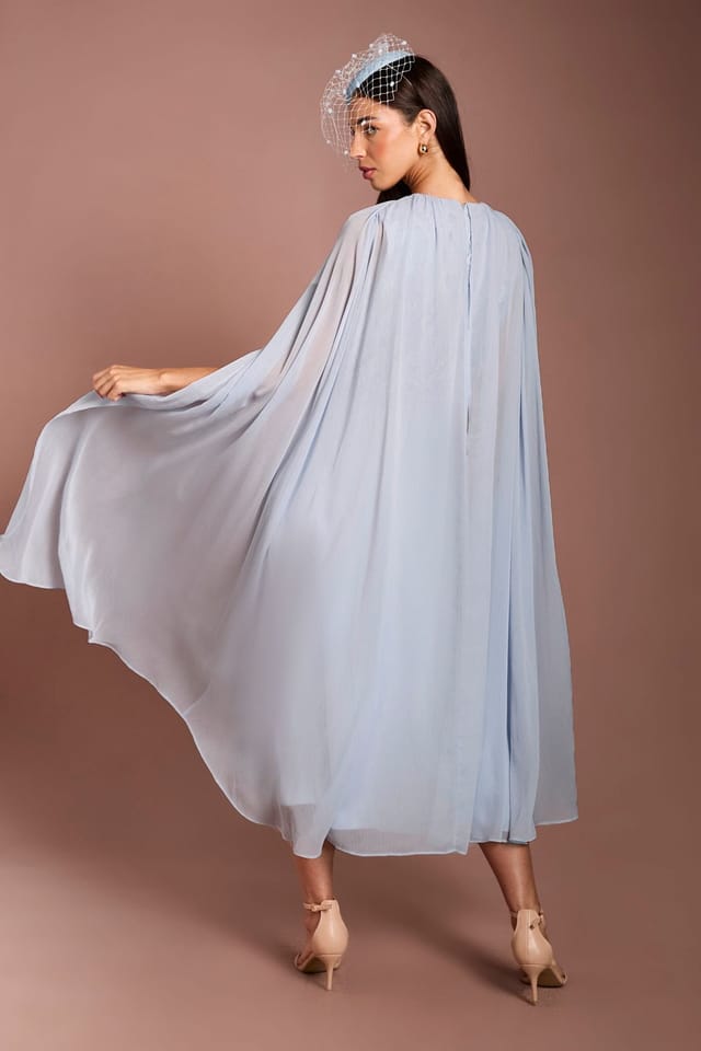 Coast Coast Women's Lisa Tan Cape Sleeve Lace Midi Dress in Pale Blue - 3