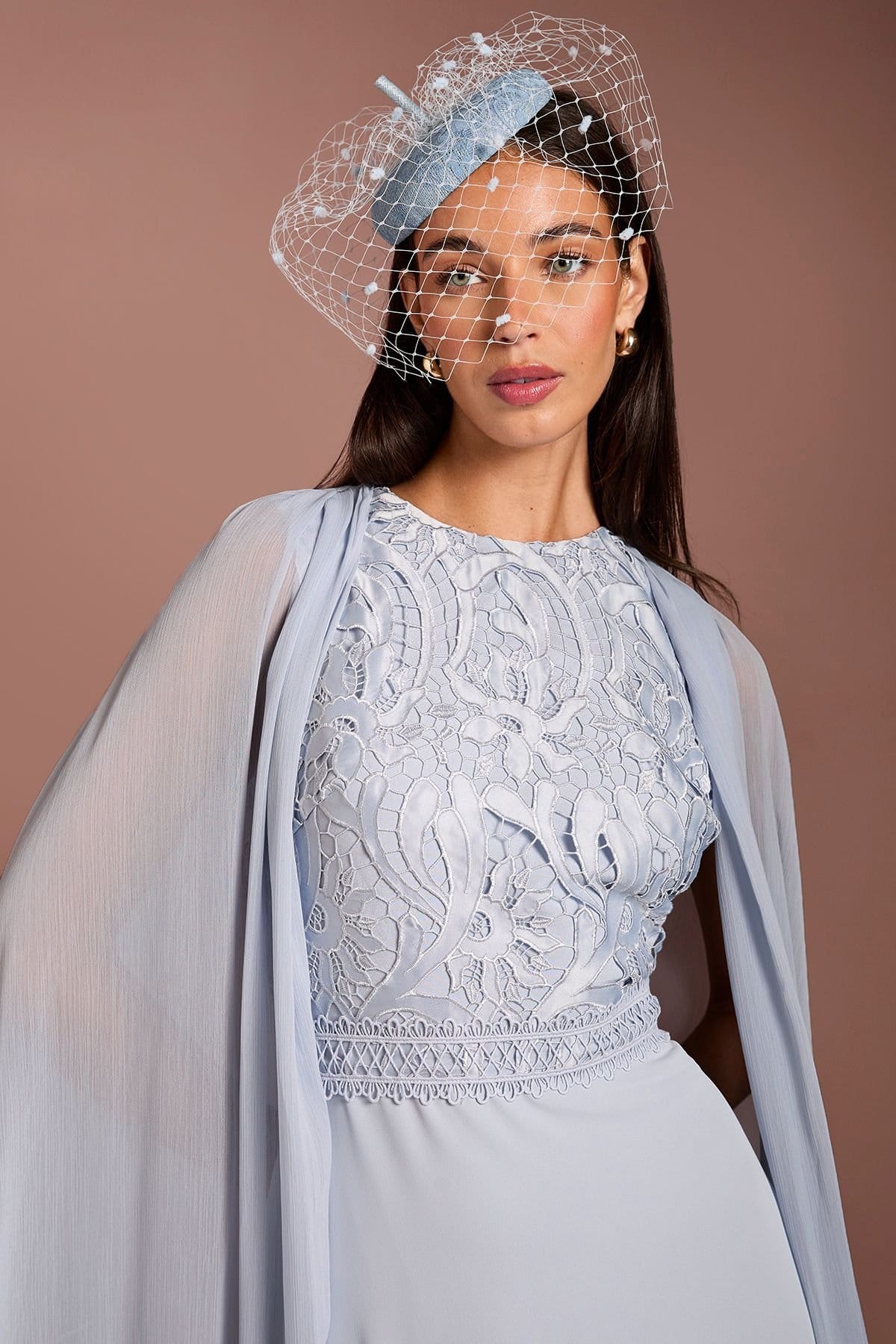 Coast Coast Women's Lisa Tan Cape Sleeve Lace Midi Dress in Pale Blue - 4