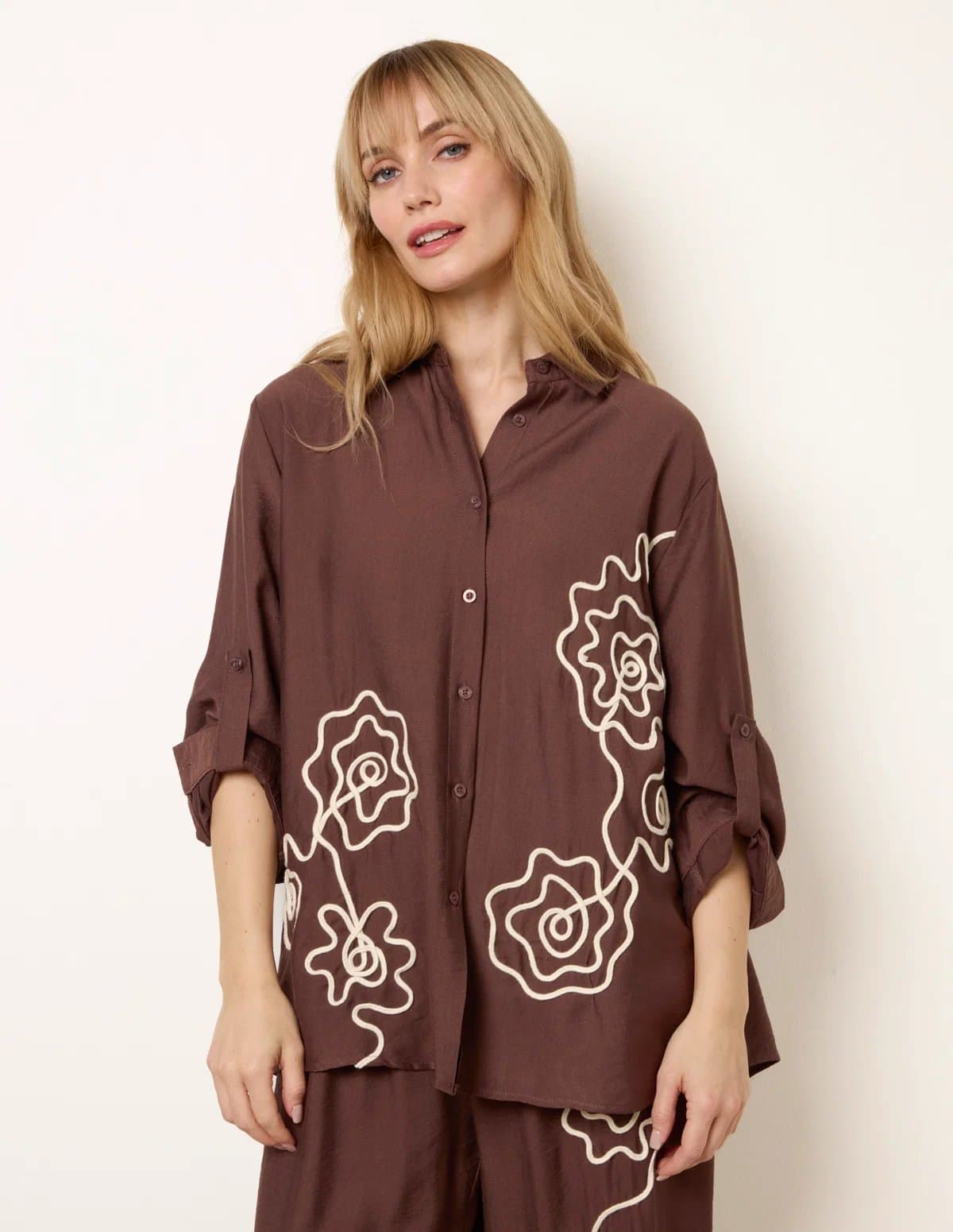 Blue Vanilla Floral Embroidery Shirt