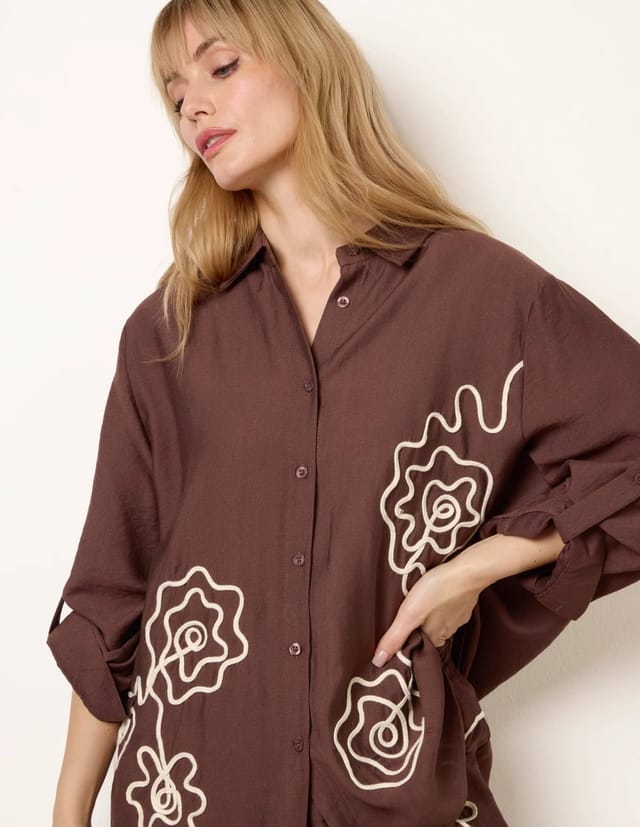 Blue Vanilla Floral Embroidery Shirt - 3