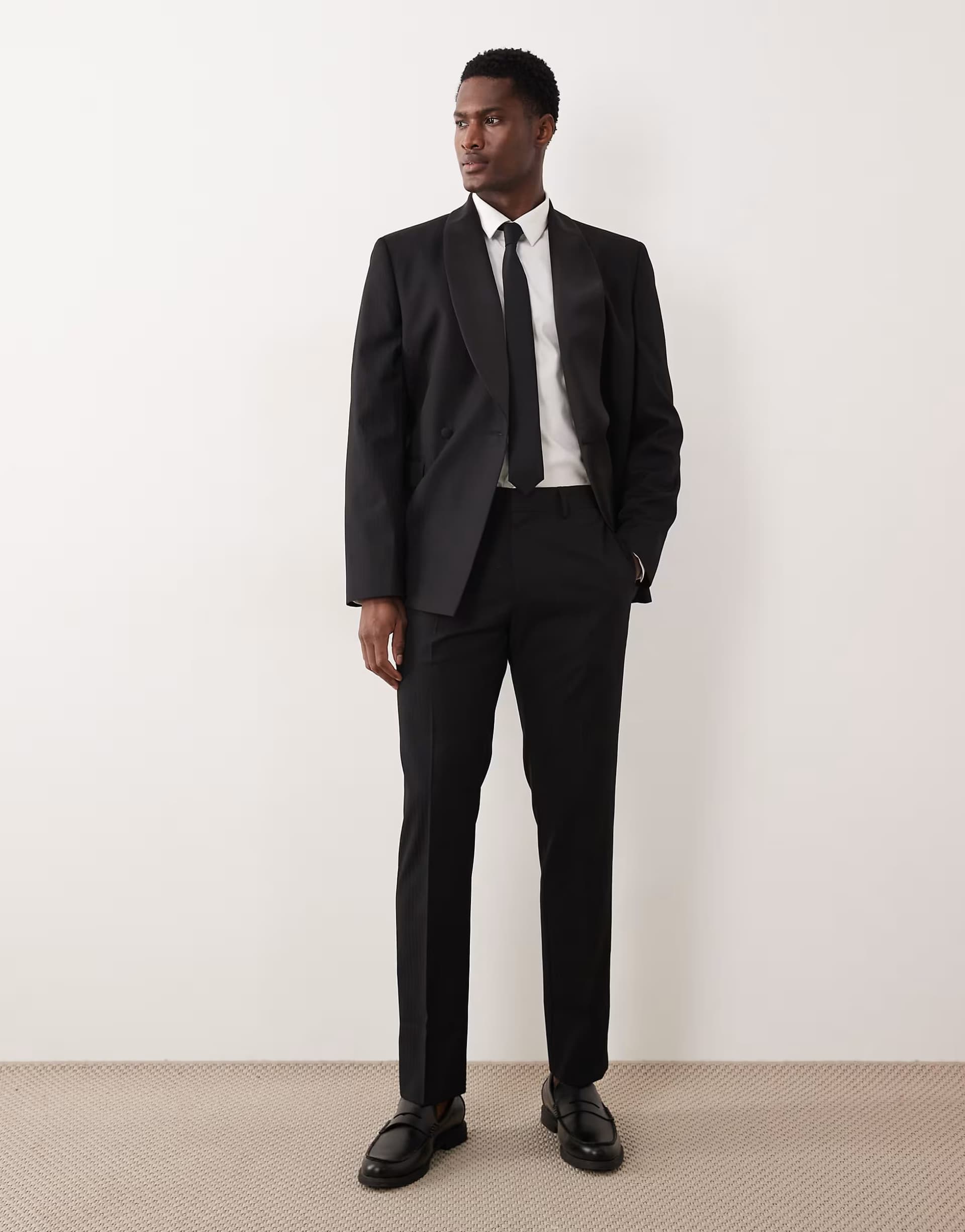 ASOS ASOS DESIGN slim suit trouser with tonal micro checkerboard weave in black