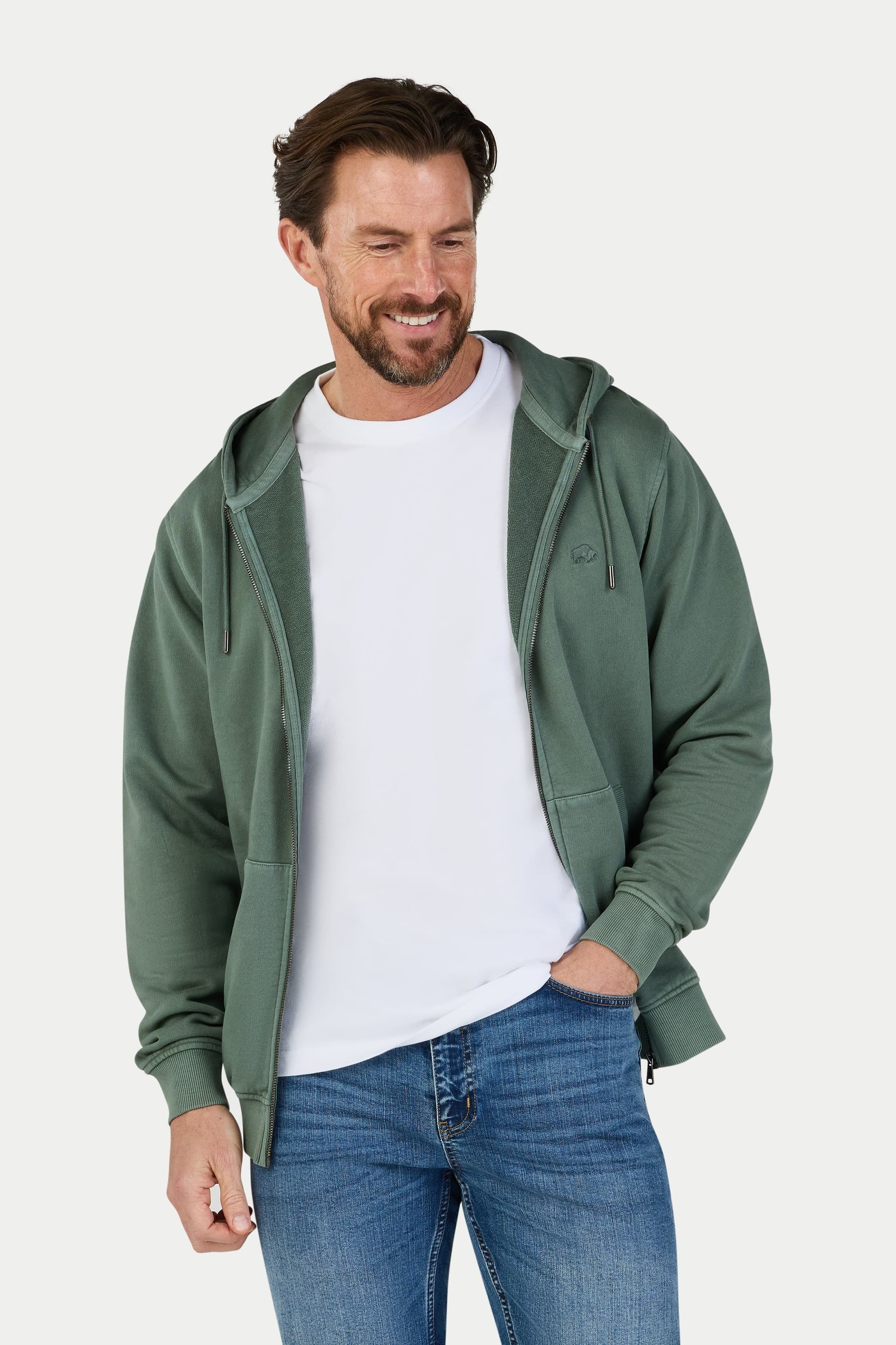 raging bull Raging Bull Men's Garment Dyed Zip Hoodie Sweat in Khaki