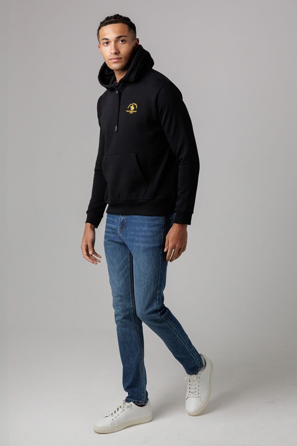 Santa Barbara Polo & Racquet Club Santa Barbara Polo & Racquet Club Men's Cotton Rich Pullover Hoodie with Drawstring & Kangaroo Pocket in Black - 4