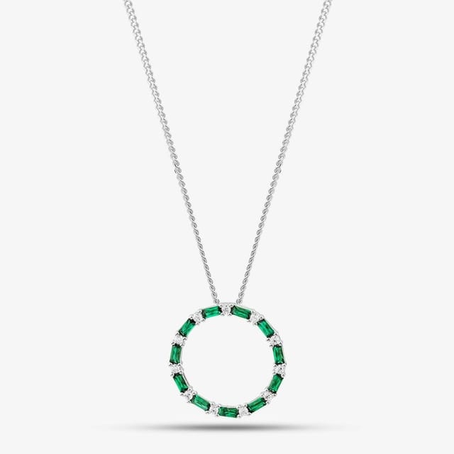 T.H.Baker T.H.Baker Women's Sterling Silver Green Cubic Zirconia Circle Pendant Necklace S6675 - 2