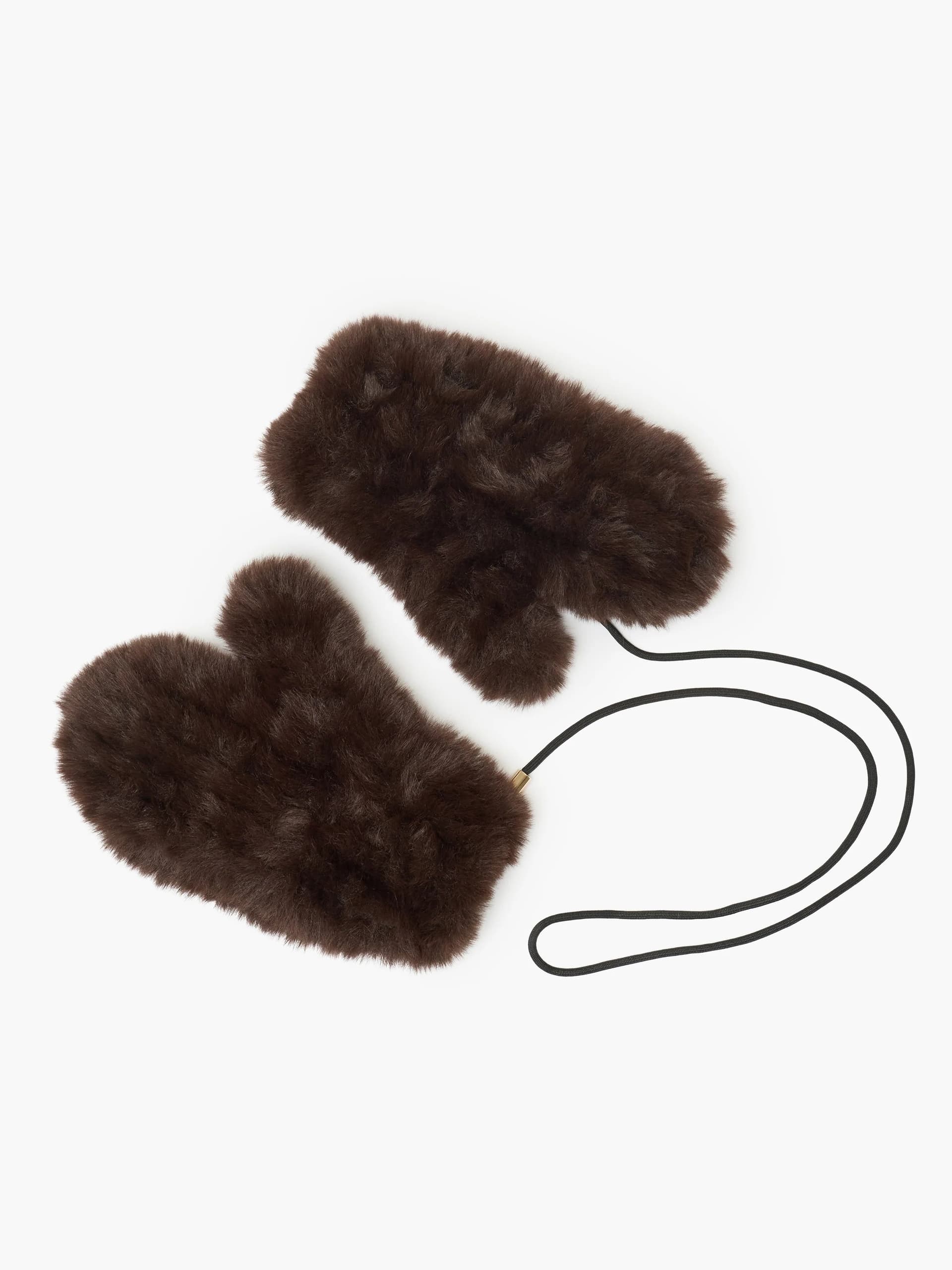 French Connection Dark Brown Faux Fur Mittens Dark Brown