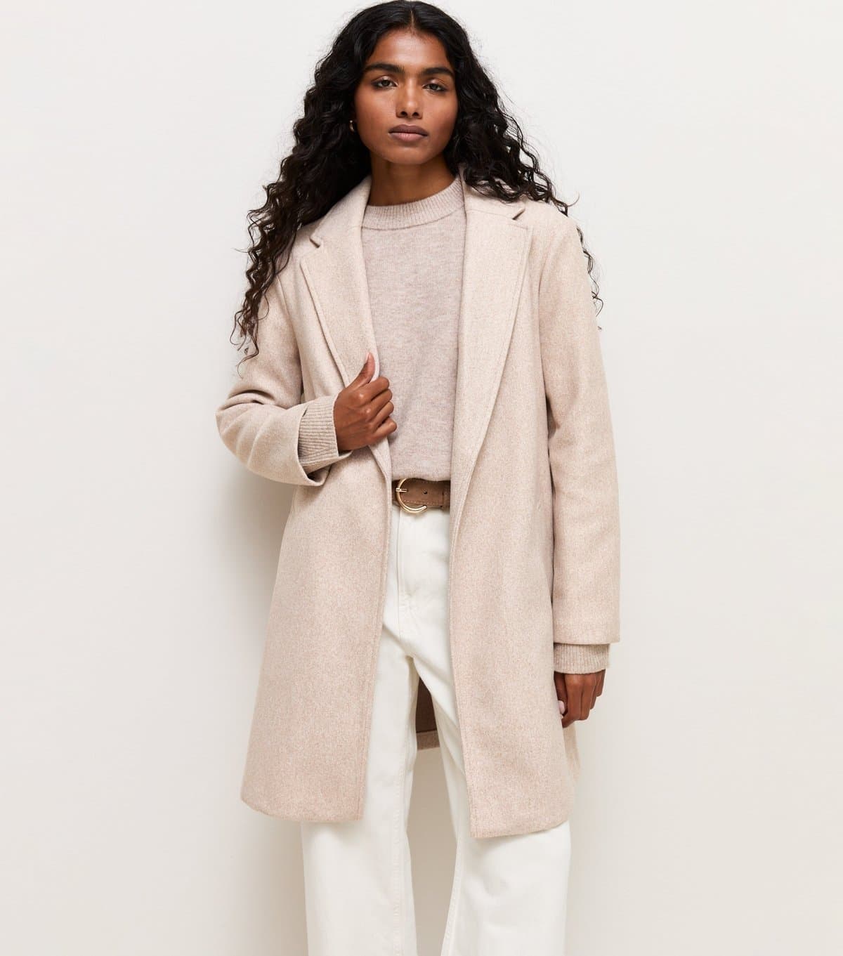 New Look Women's Petite Oatmeal Open Front Longline Formal Coat New Look