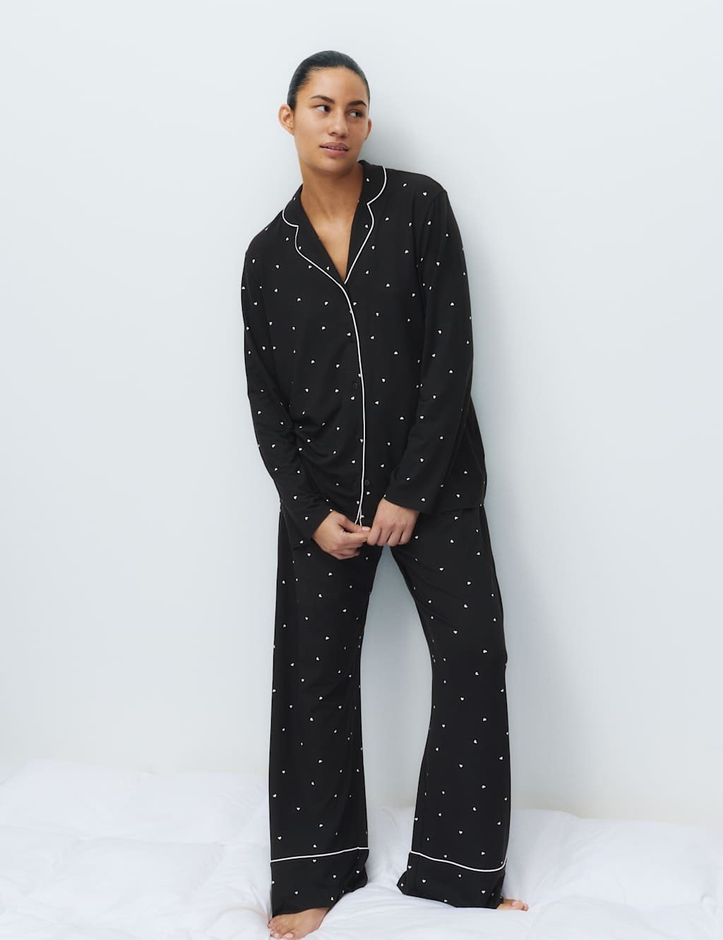 Marks & Spencer M&S Soft Touch Printed Revere Pyjama Set Black Mix - 2
