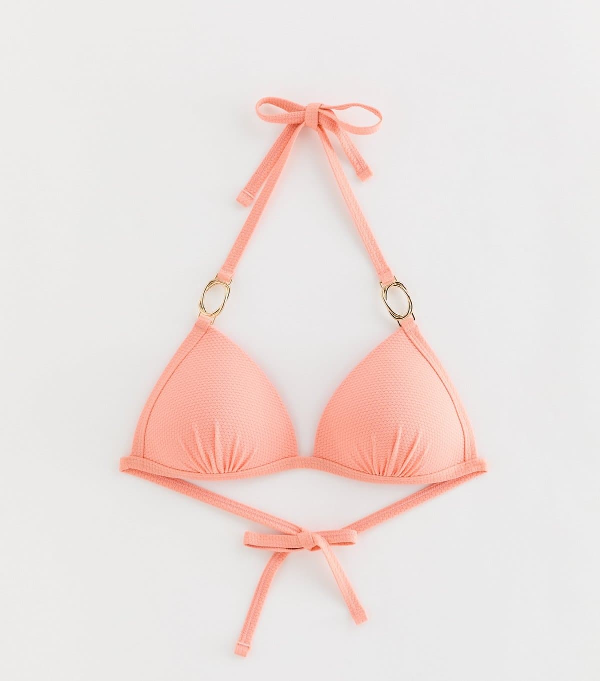 New Look New Look Coral Popcorn Triangle Bikini Top