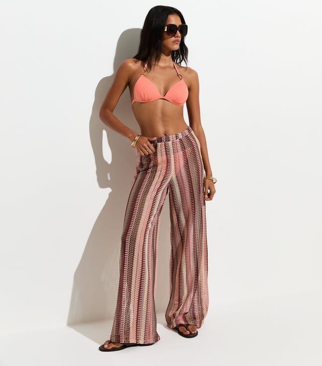 New Look Women's Coral Popcorn Triangle Bikini Top New Look - 3