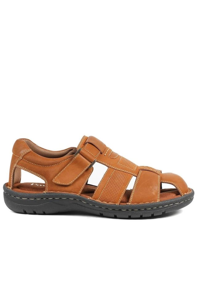 Pavers Pavers Men's Leather Touch Fasten Fisherman Sandals in Tan - 2