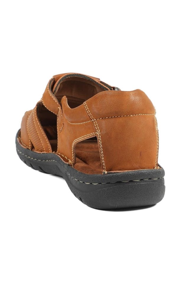 Pavers Pavers Men's Leather Touch Fasten Fisherman Sandals in Tan - 3