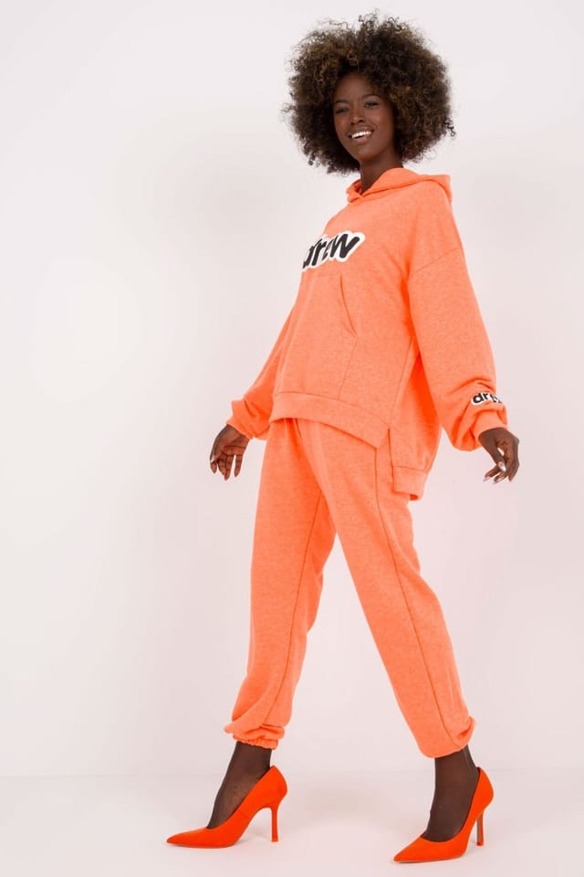 Love Lace Love Lace Women's Hooded Kangaroo Pocket Sweatshirt & Pants Set in Orange - 2