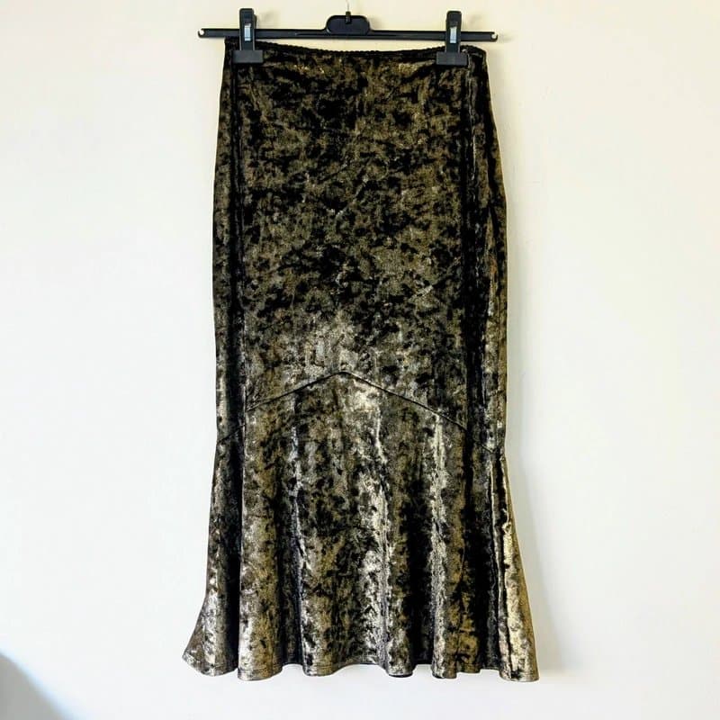 Topshop Topshop gold velvet fishtail midi skirt 12