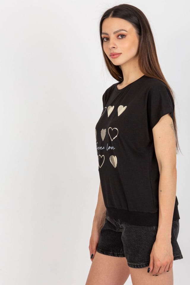 Love Lace Love Lace Women's Cotton Short Sleeve Round Neck Print Blouse Style 182102 in Black - 2