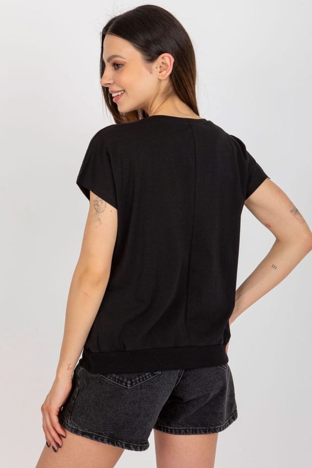 Love Lace Love Lace Women's Cotton Short Sleeve Round Neck Print Blouse Style 182102 in Black - 3