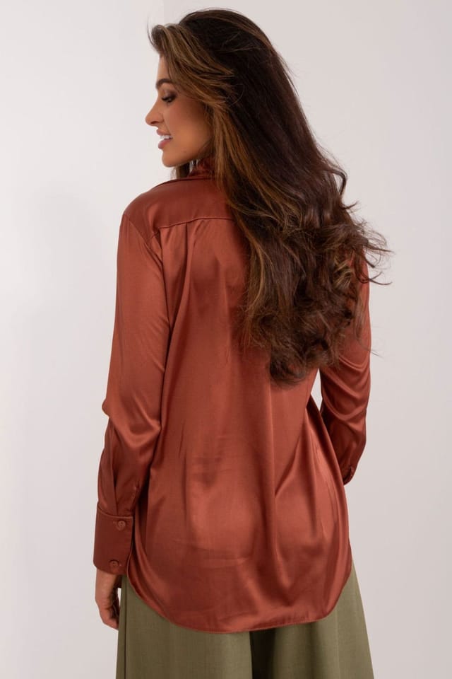 Love Lace Love Lace Women's Classic Cotton Long Sleeve Button Shirt in Brown - 3