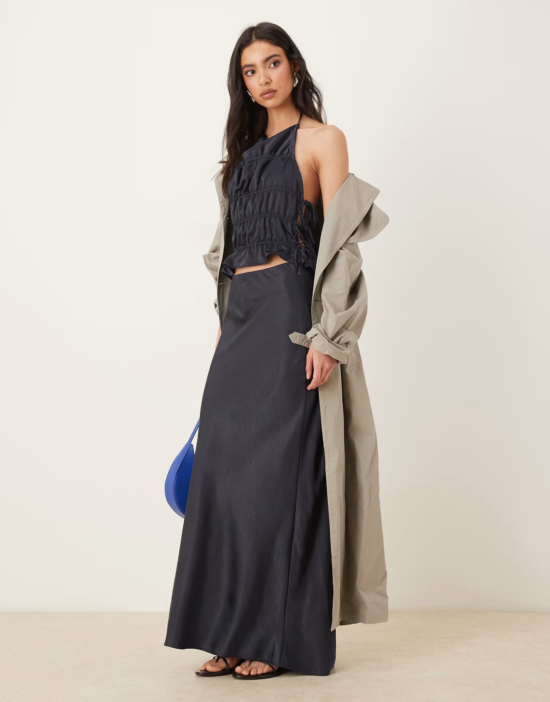 ASOS NIA Ravello co-ord satin midaxi skirt in navy