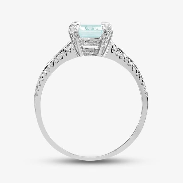 T.H.Baker T.H.Baker Women's 9Ct White Gold Emerald Aqua Cut Diamond Ring in Silver - 3